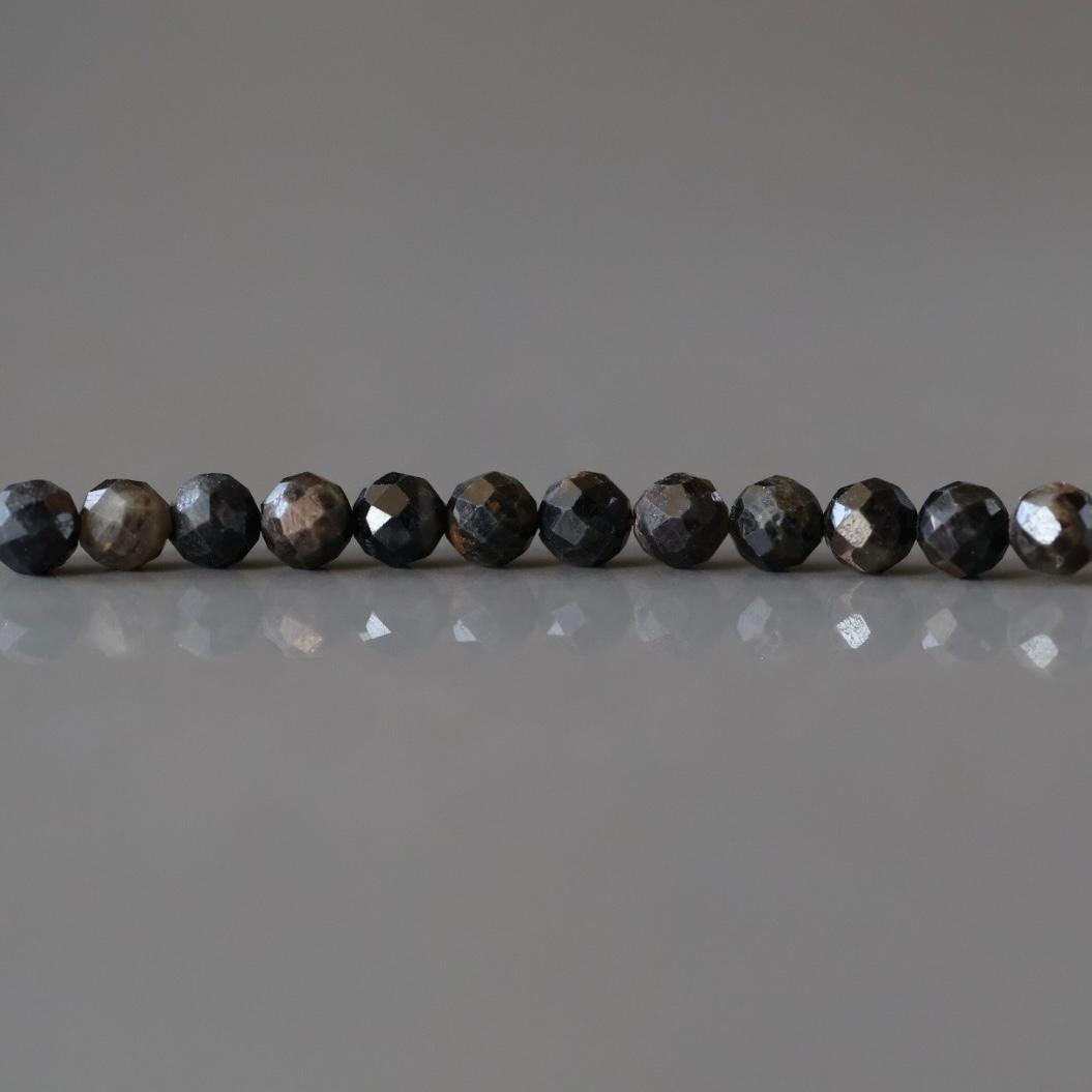 4mm Black Star Sapphire Beads Faceted 12 PCs Raw Black Sapphire Genuine Gemstone Beads Jewelry Making Beading Gift September Birthstone