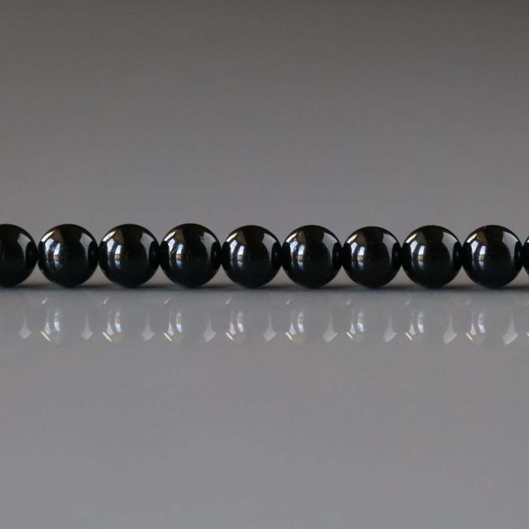 4mm Black Tourmaline Beads - Smooth Round Natural Gemstone 15" Strand
