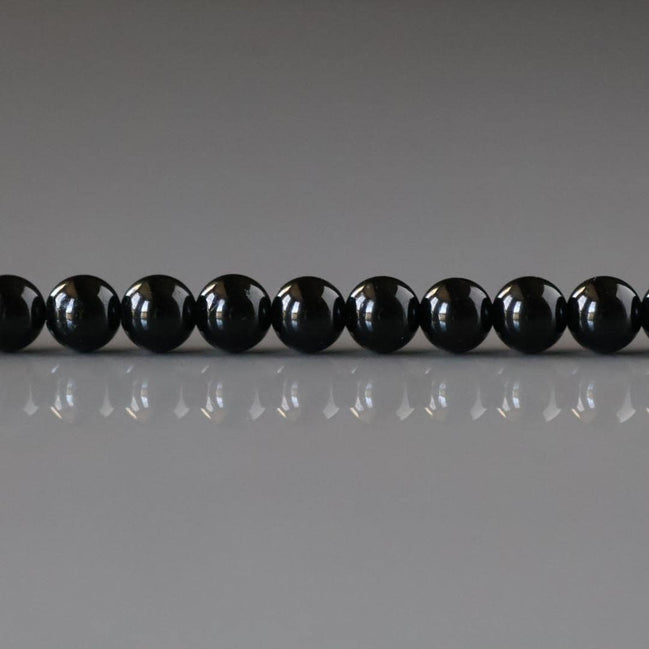 4mm Black Tourmaline Beads - Smooth Round Natural Gemstone 15" Strand