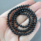 4mm Black Tourmaline Beads - Smooth Round Natural Gemstone 15" Strand