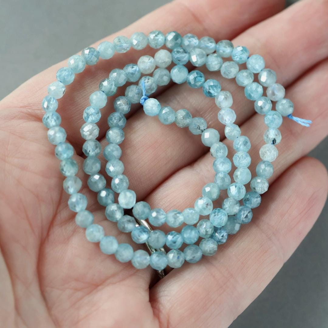 4mm Natural Blue Zircon Faceted Beads Genuine Zircon 15" Transparent Sparkly Gemstone Beads for Jewelry Making