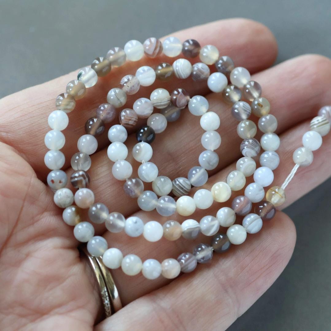 4mm Botswana Agate Beads - Smooth Round Natural Gemstone 15" Strand