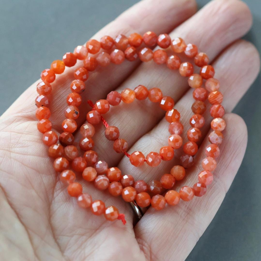 4mm Natural AAA Carnelian Faceted Beads 15" Genuine Gemstone Beads for Jewelry Making Beading Craft Gift Beads Self-Love Abundance
