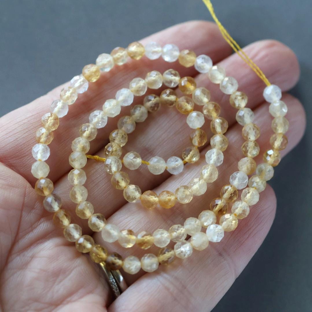 4mm Citrine Beads - Faceted Round Natural Gemstone 15" Strand