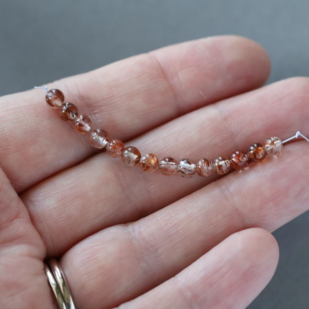 4mm Cooper Rutilated Quartz Beads Top Quality Smooth Genuine Rutile Quartz Beads 14 Pcs Gemstone Beads for Jewelry Making