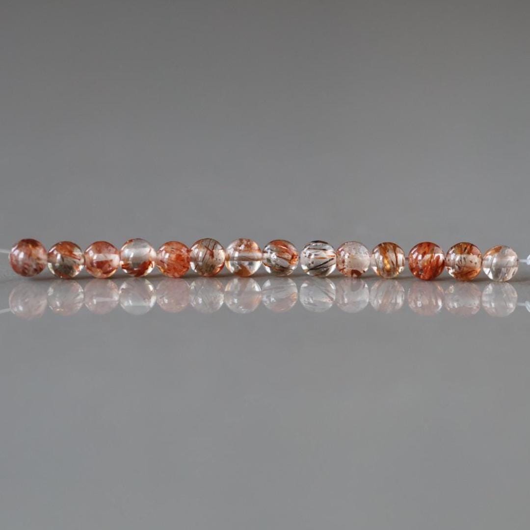 4mm Cooper Rutilated Quartz Beads Top Quality Smooth Genuine Rutile Quartz Beads 14 Pcs Gemstone Beads for Jewelry Making