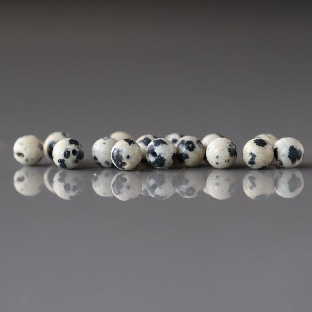 4mm Dalmatian Jasper Beads - Smooth Round Natural Gemstone 9" Strand