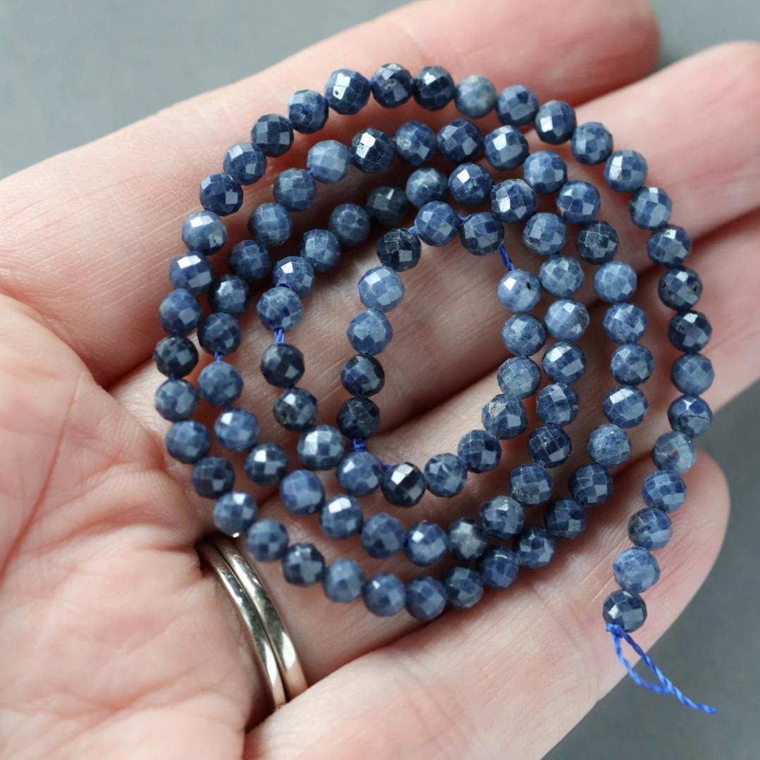4mm Dark Blue Sapphire Beads – Faceted Round Natural Gemstone 15" Strand