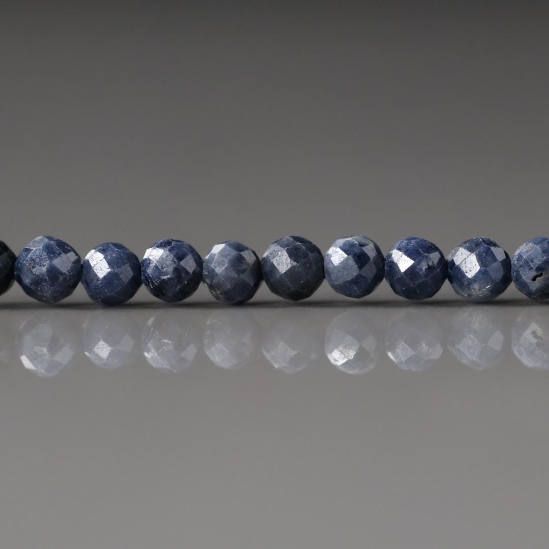 4mm Dark Blue Sapphire Beads – Faceted Round Natural Gemstone 15" Strand