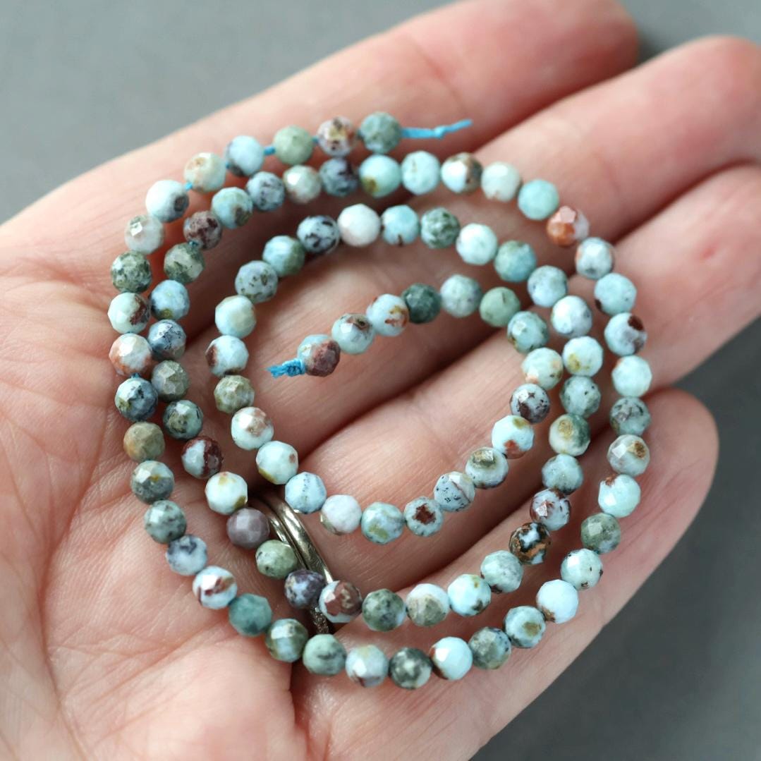 4mm Dominican Larimar Beads ‚Äì Faceted Round Natural Gemstone 15" Strand