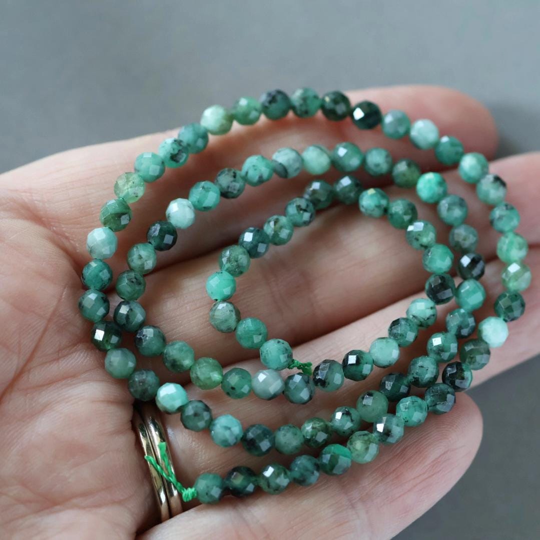 4mm Emerald Beads – Faceted Round Natural Gemstone 15" Strand