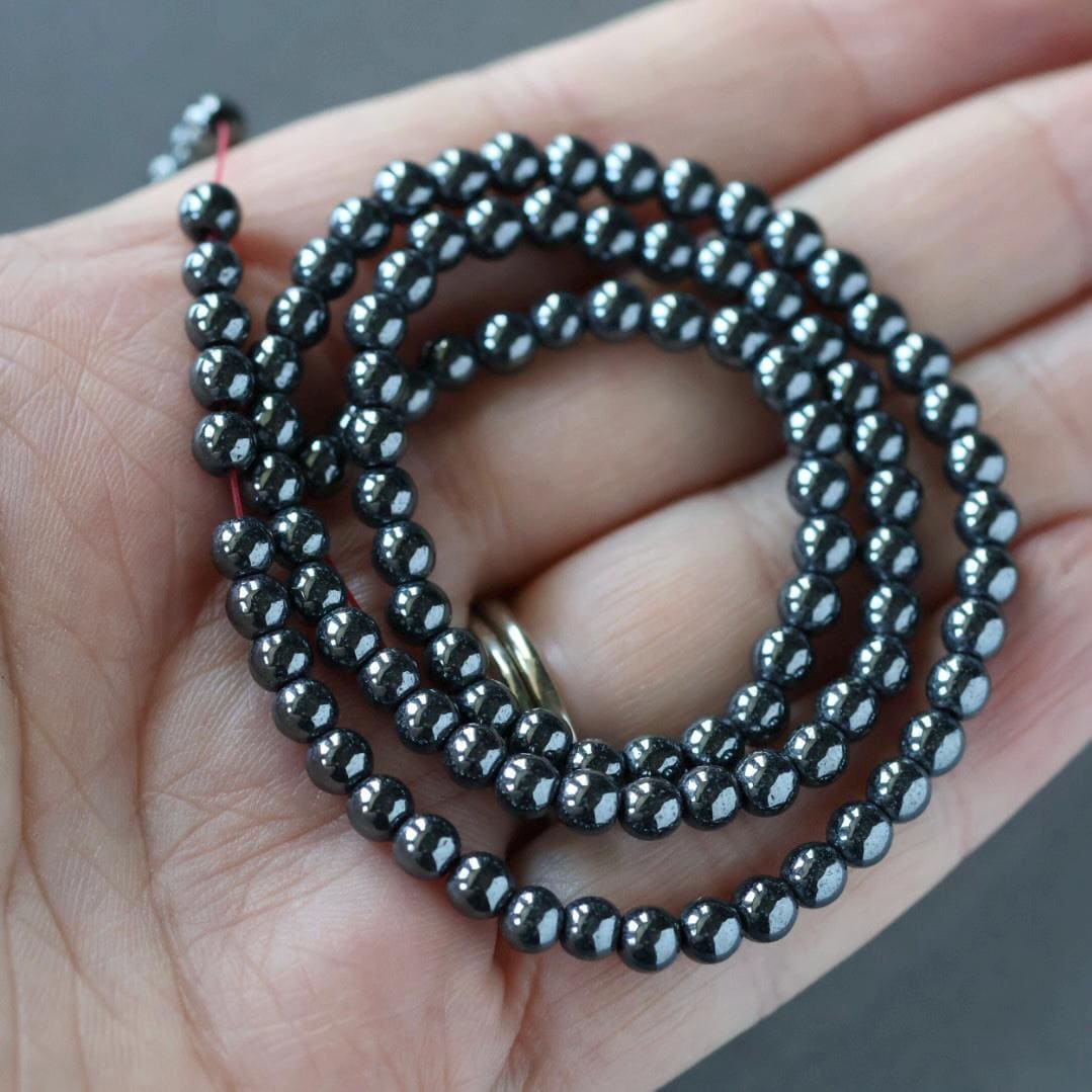 4mm Genuine Hematite Beads - Smooth Round Natural Gemstone 15" Strand