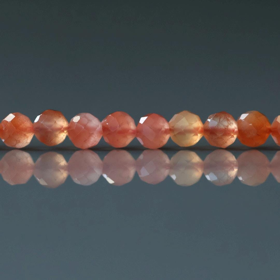 4mm Genuine Salmon Agate Beads - Faceted Round Natural Gemstone 15" Strand