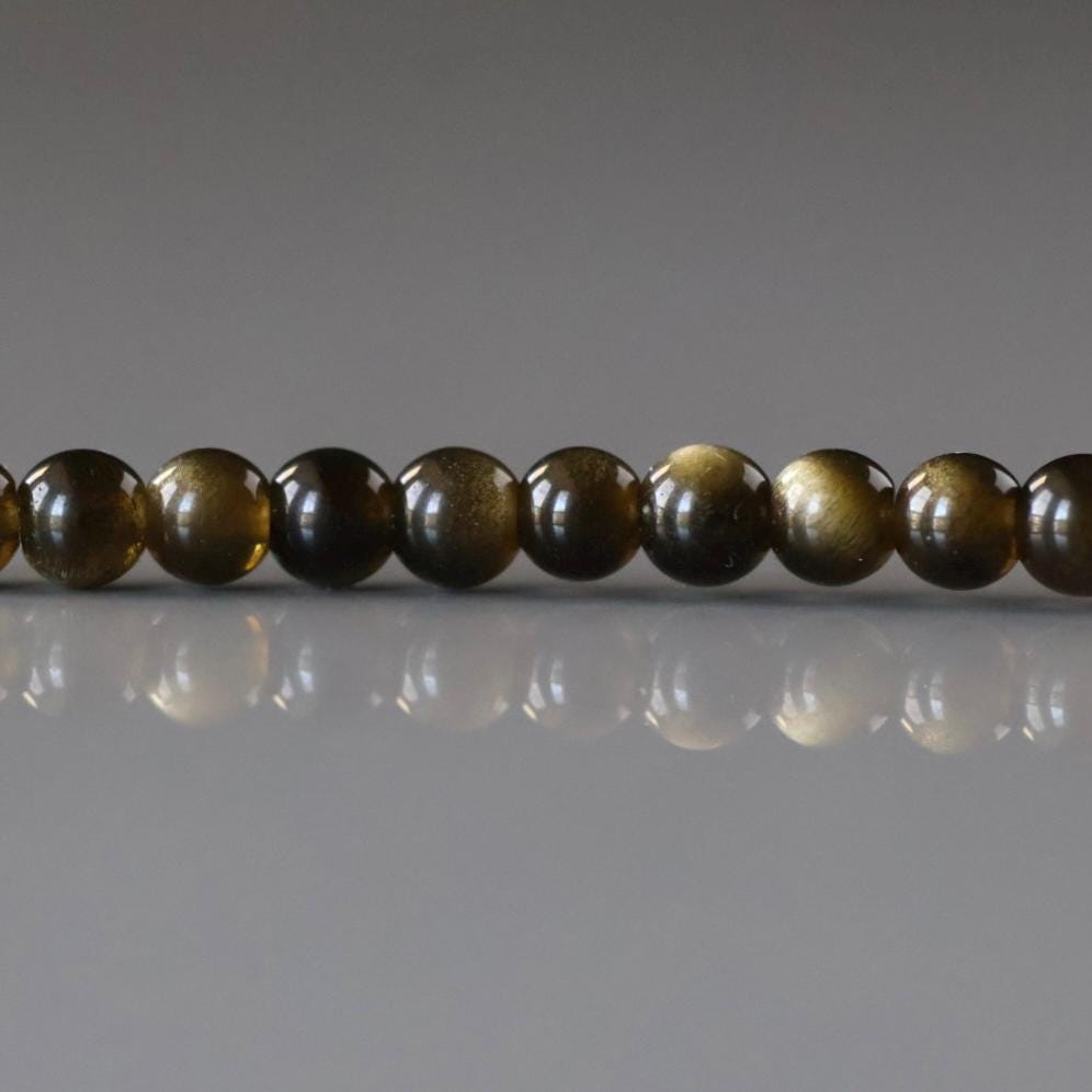 4mm Golden Obsidian Beads - Smooth Round Natural Gemstone 15" Strand