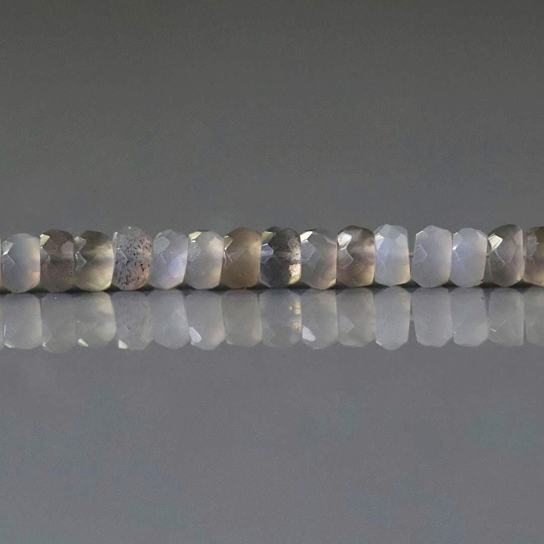 4mm AAA Gray Moonstone Beads Rondelle Faceted 3” Gemstone Beads for Silk Knotting Jewelry Making DIY Necklace Earrings