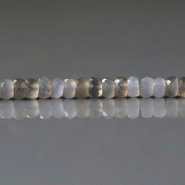 4mm AAA Gray Moonstone Beads Rondelle Faceted 3” Gemstone Beads for Silk Knotting Jewelry Making DIY Necklace Earrings