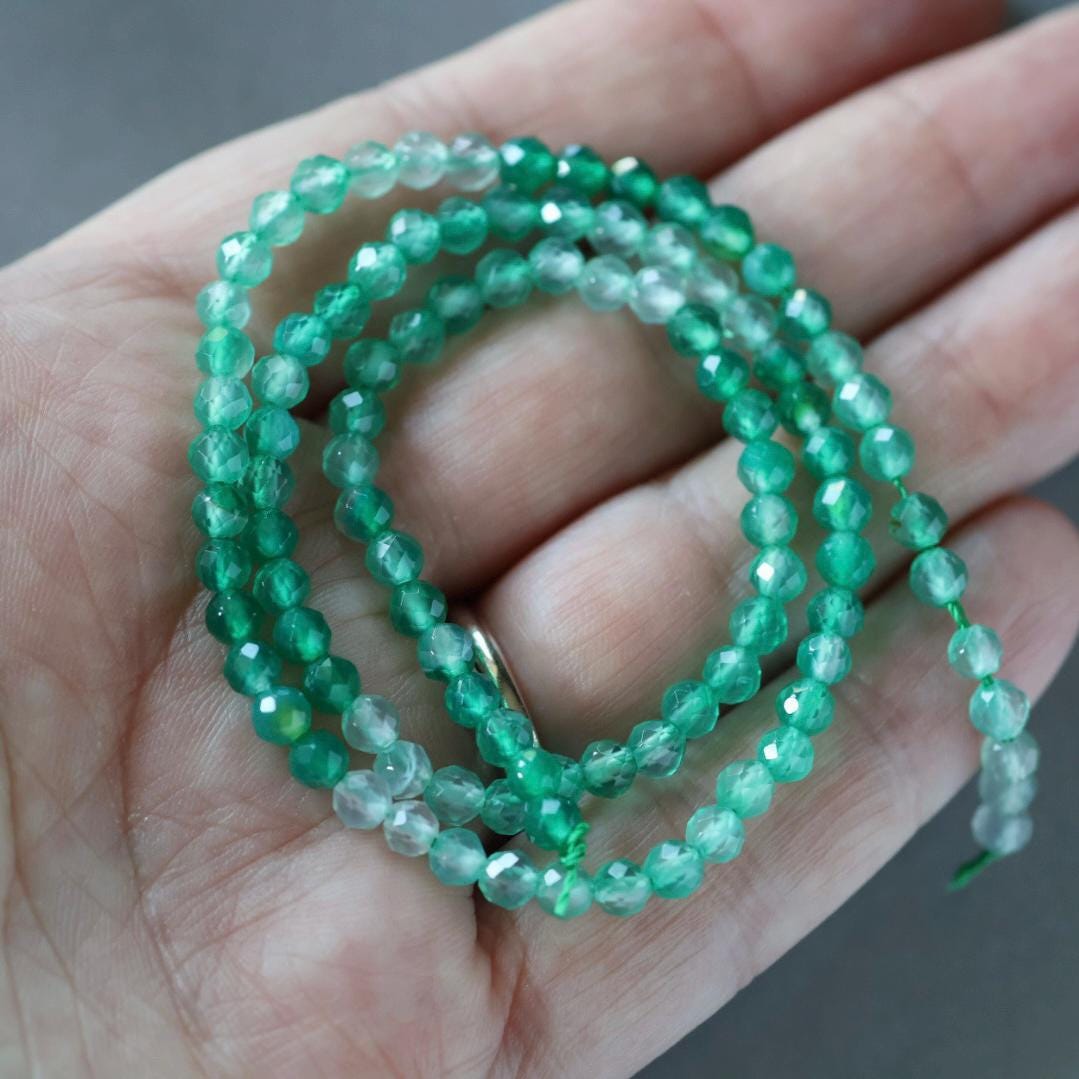 4mm Green Agate Beads ‚Äì Faceted Round Natural Gemstone 15" Strand