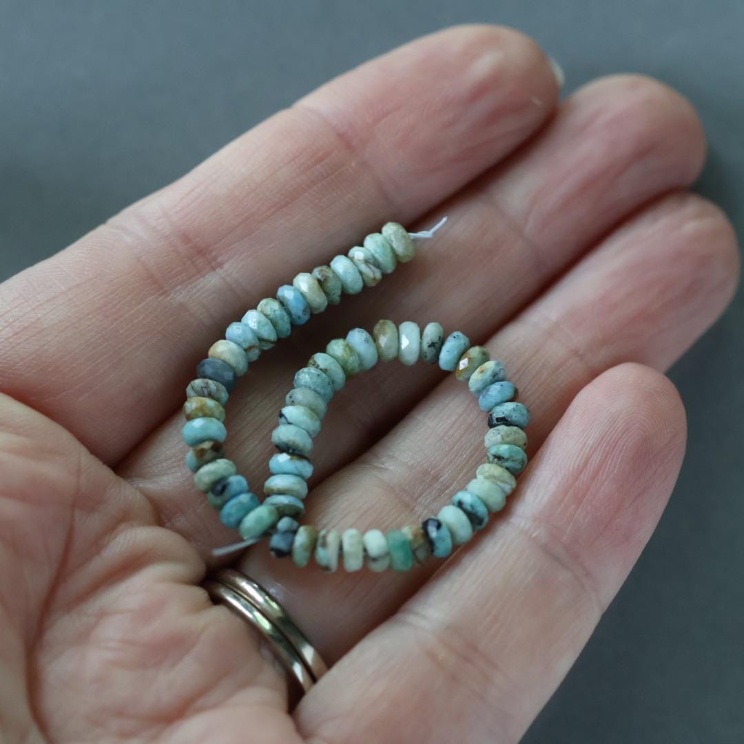 4mm Rare Hemimorphite Rondel Beads Faceted 4” Raw Genuine Gemstone Beads DIY Jewelry Making Supply
