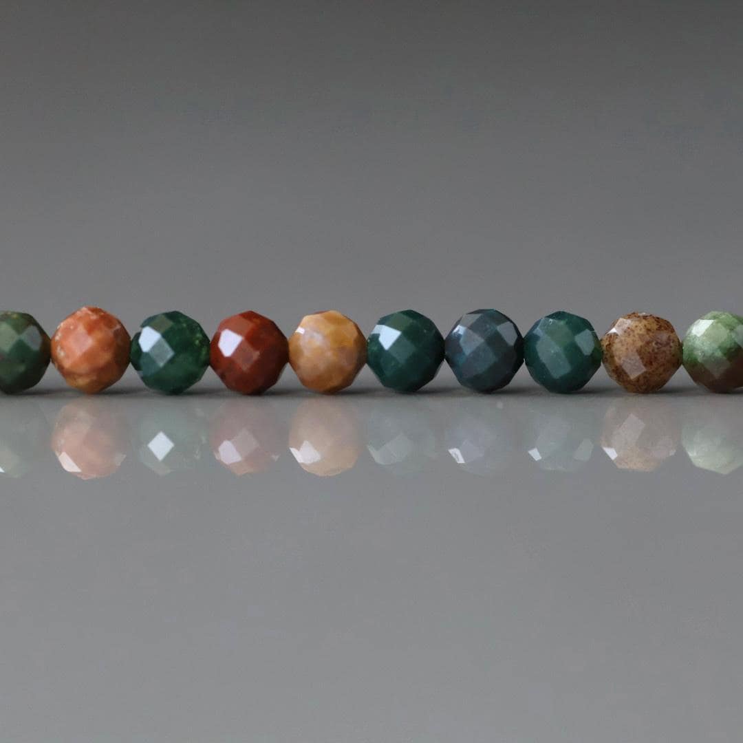 4mm Indian Agate Beads - Faceted Round Natural Gemstone 15" Strand
