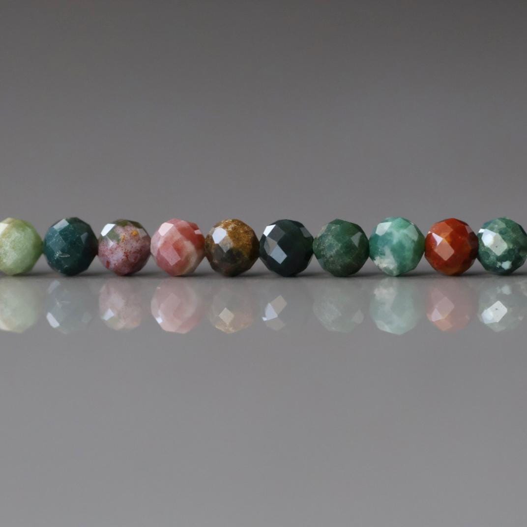 4mm Indian Agate Beads - Faceted Round Natural Gemstone 15" Strand