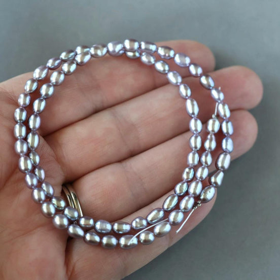 4mm AAAA Freshwater Pearl Beads Rice Shape Pearls Lavender Gray Pearls Baroque 15" Beads Beading Crafter Gift June Birthstone DIY Jewelry
