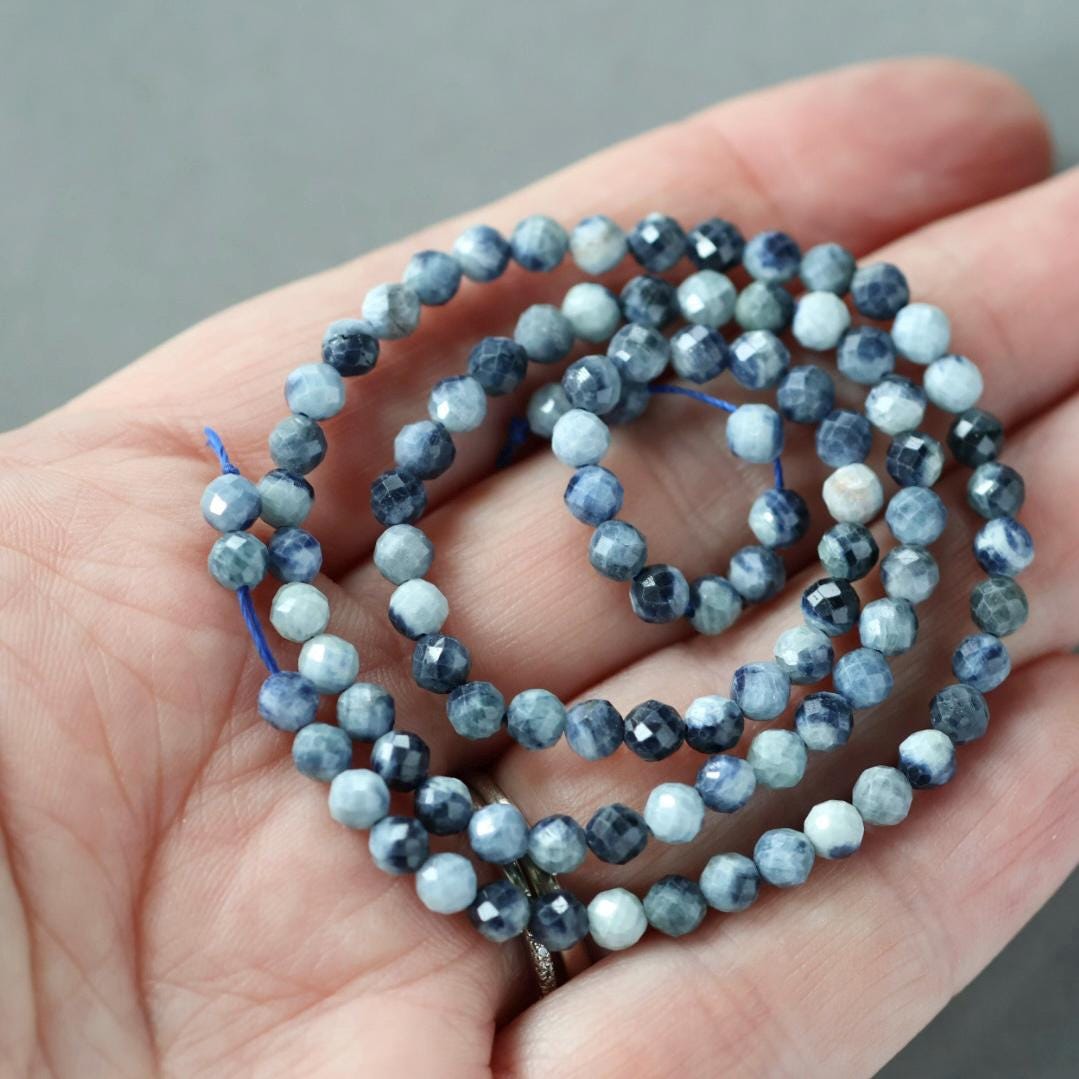4mm Light Sapphire Beads – Faceted Round Natural Gemstone 15" Strand