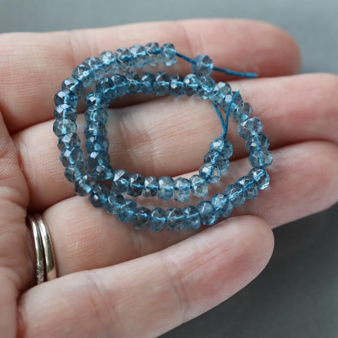 4mm London Blue Topaz Rondelle Beads – Faceted Rondelle Natural Gemstone 6" Strand
