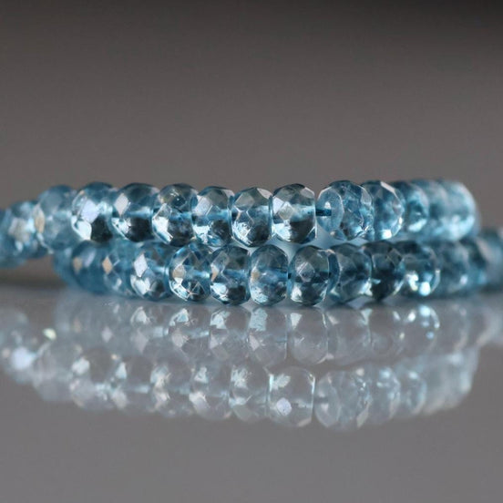 4mm London Blue Topaz Rondelle Beads – Faceted Rondelle Natural Gemstone 6" Strand