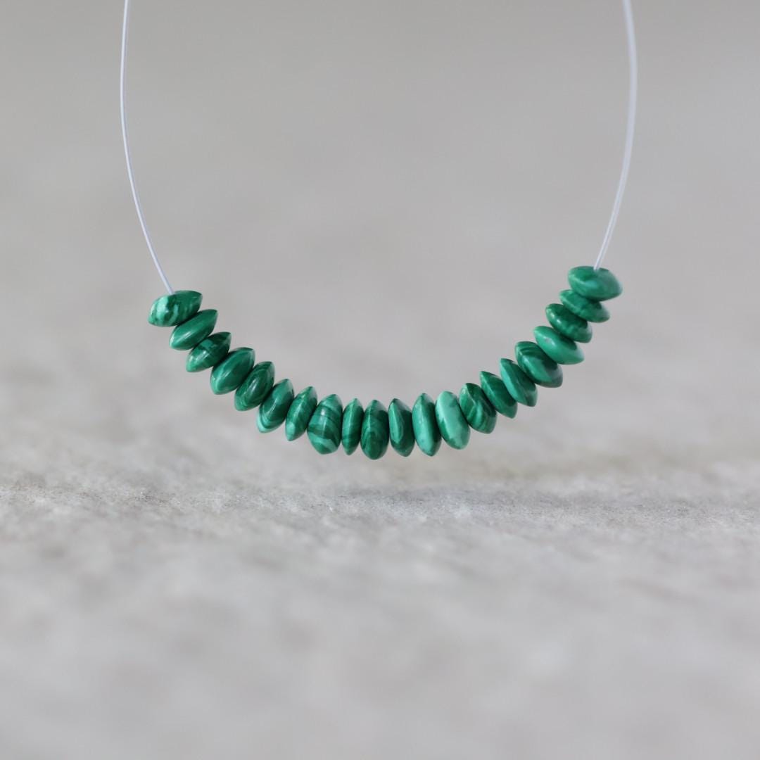 4mm Malachite Beads Smooth Rondelle German Cut Natural Gemstone Beads for Jewelry Making Supplies