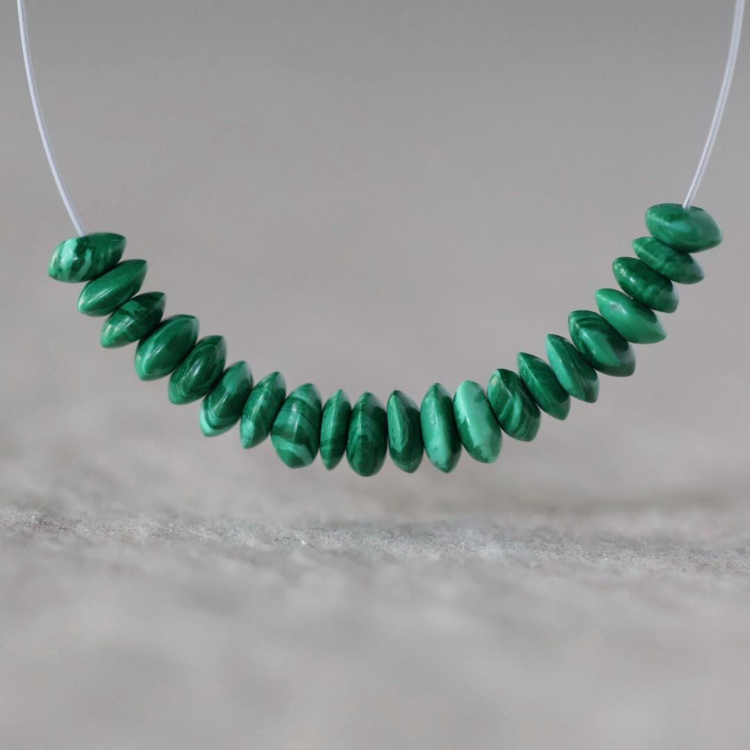 4mm Malachite Beads Smooth Rondelle German Cut Natural Gemstone Beads for Jewelry Making Supplies