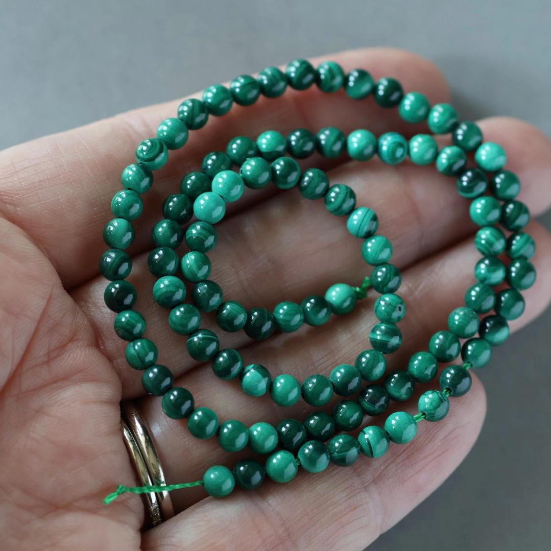 4mm Malachite Beads – Smooth Round Natural Gemstone 15" Strand