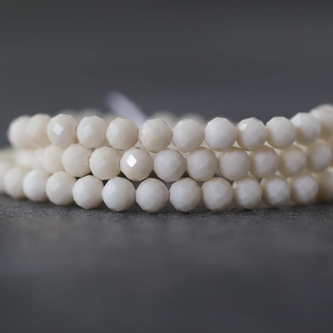 4mm Milky White River Stone Beads Faceted Round Riverstone 15" Natural Gemstone for DIY Jewelry Making Beading Supplies