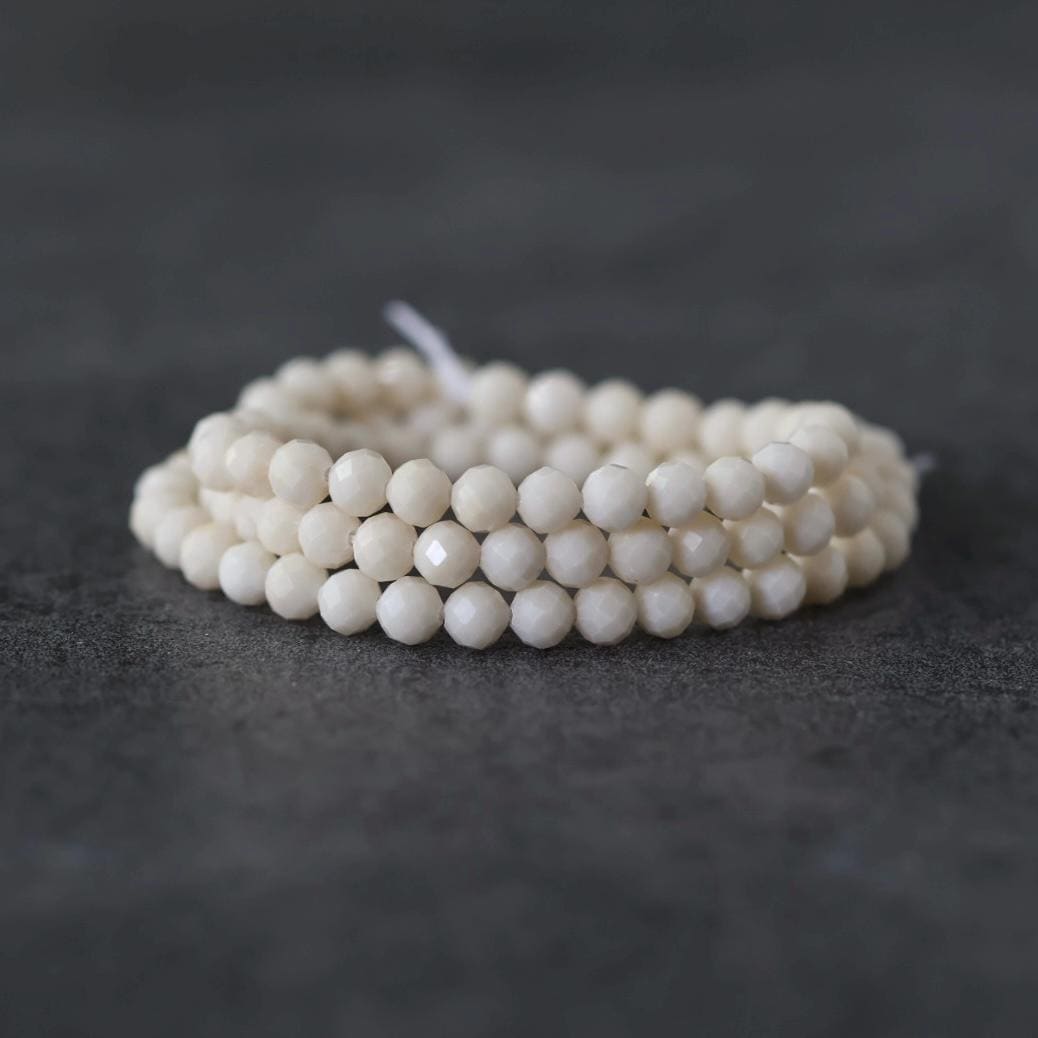 4mm Milky White River Stone Beads Faceted Round Riverstone 15" Natural Gemstone for DIY Jewelry Making Beading Supplies