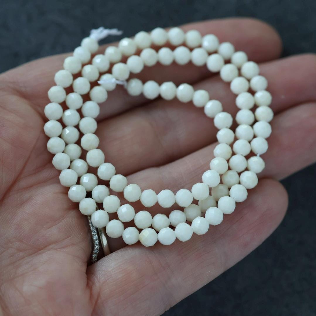 4mm Milky White River Stone Beads Faceted Round Riverstone 15" Natural Gemstone for DIY Jewelry Making Beading Supplies