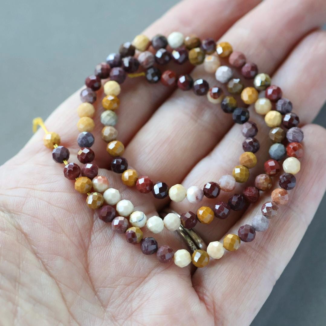4mm Mookaite Jasper Beads - Faceted Round Natural Gemstone 15" Strand