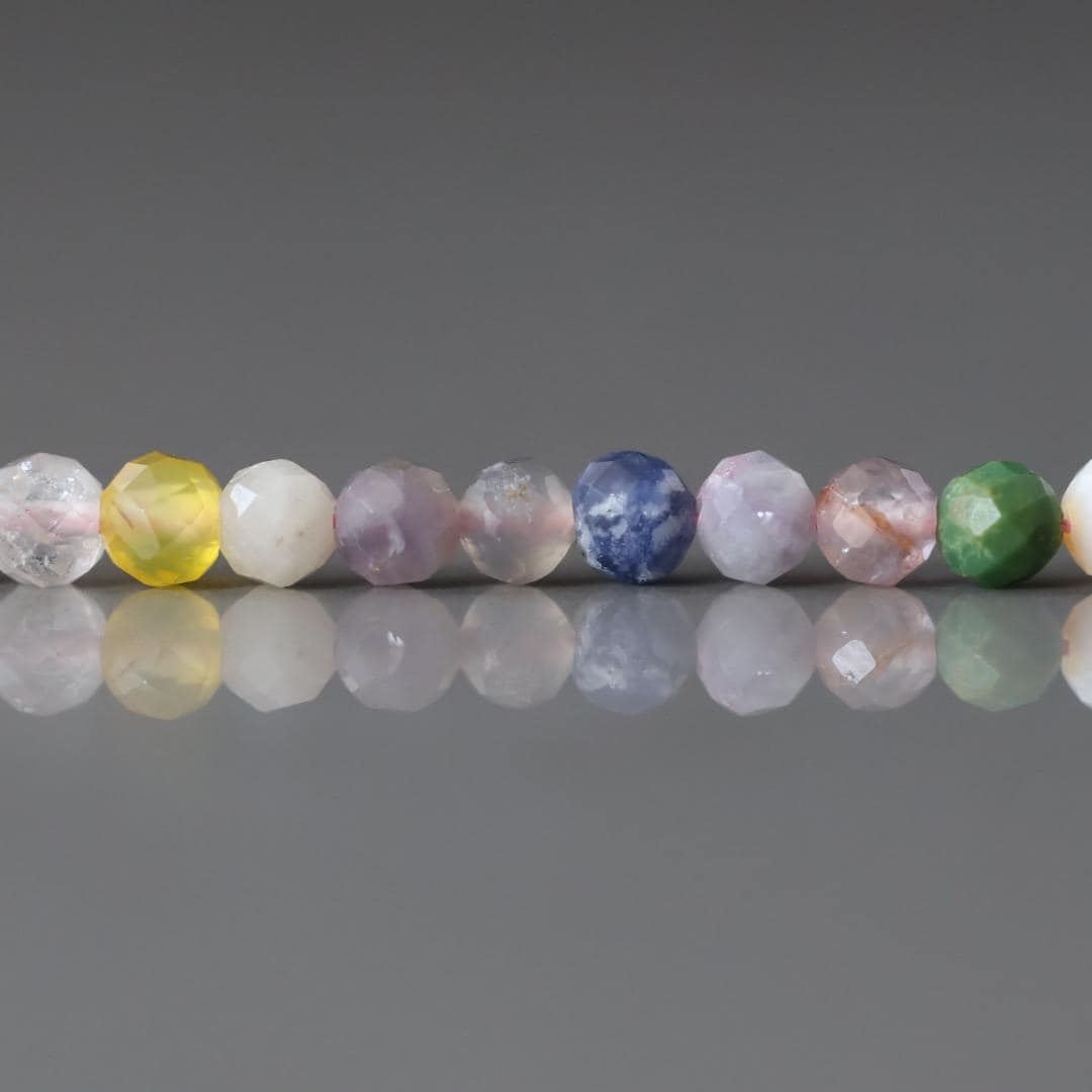 4mm Multi Gemstone Micro Faceted Beads 15" Colorful Rainbow Tiny Gemstone Beads for Jewelry Making Beading Gift for Crafter