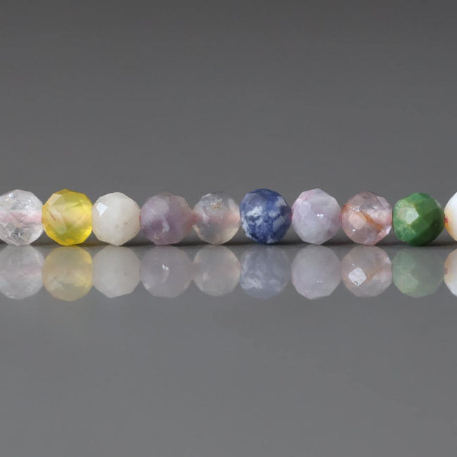 4mm Multi Gemstone Micro Faceted Beads 15" Colorful Rainbow Tiny Gemstone Beads for Jewelry Making Beading Gift for Crafter