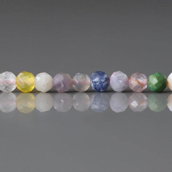 4mm Multi Gemstone Micro Faceted Beads 15" Colorful Rainbow Tiny Gemstone Beads for Jewelry Making Beading Gift for Crafter