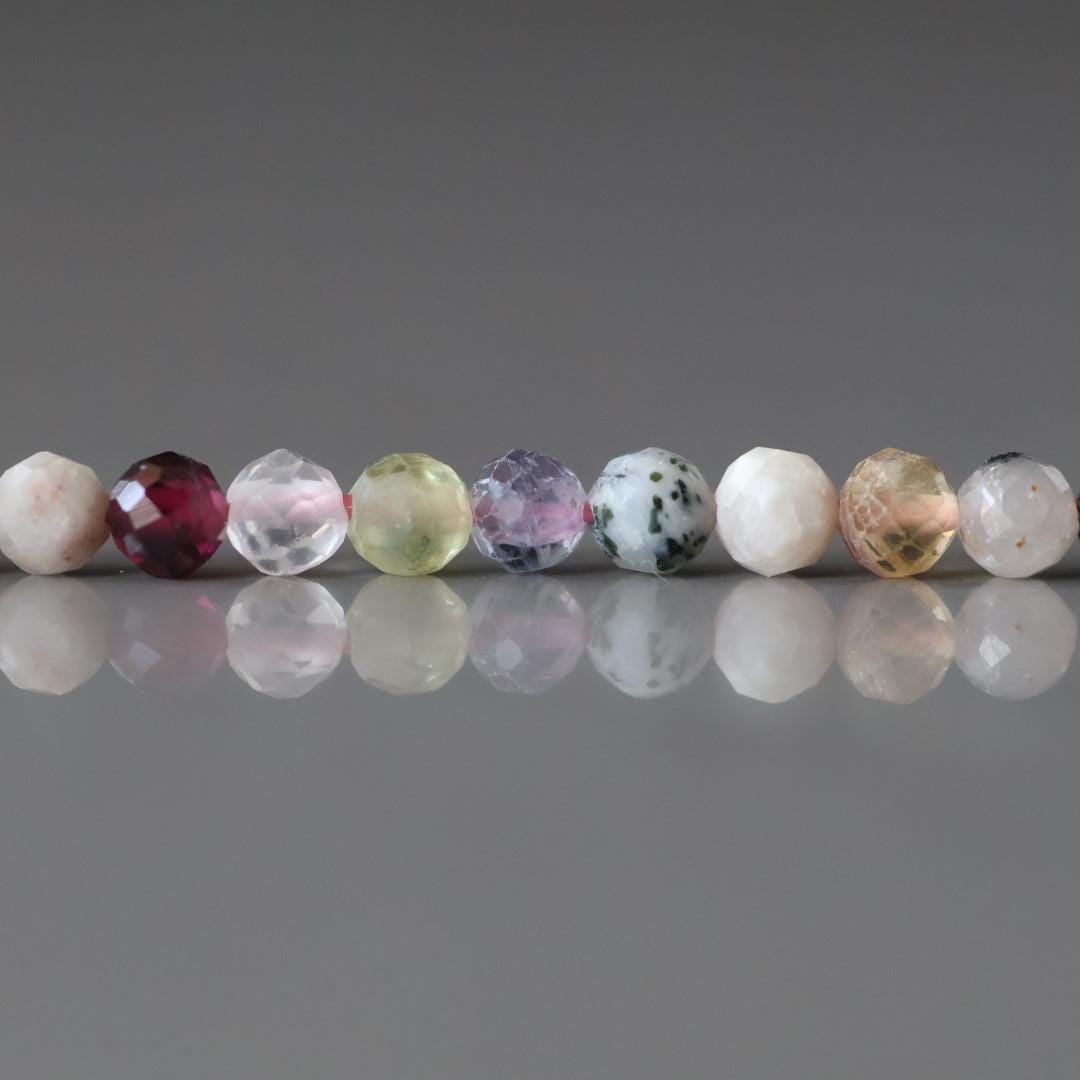 4mm Multi Gemstone Micro Beads - Faceted Round Natural Gemstone 15" Strand