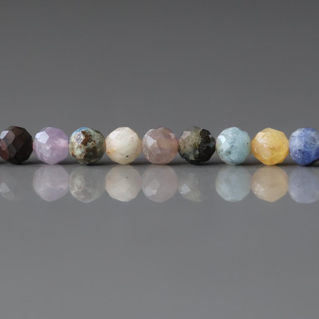 4mm Multi Gemstone Micro Beads - Faceted Round Natural Gemstone 15" Strand