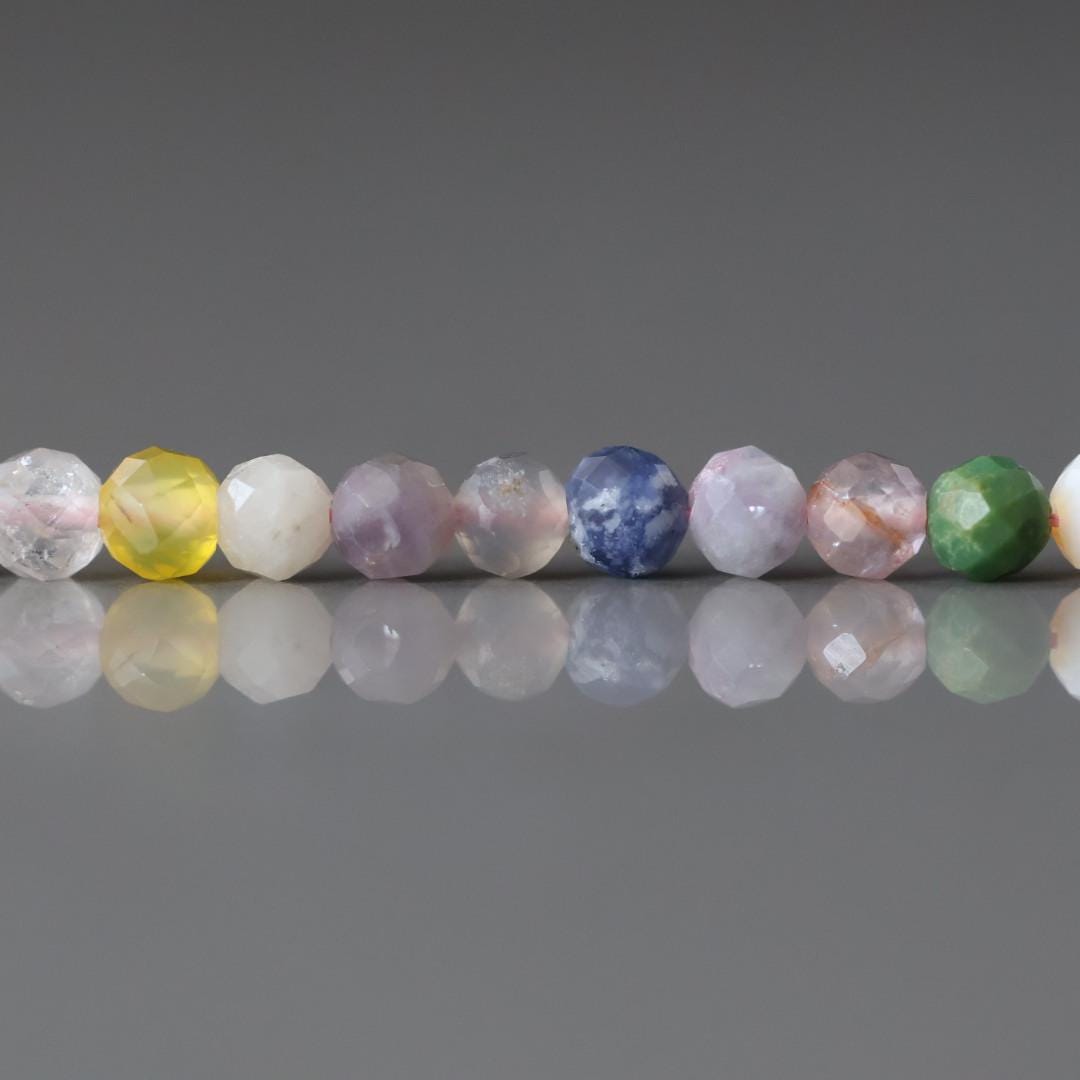 4mm Multi Gemstone Micro Beads - Faceted Round Natural Gemstone 15" Strand