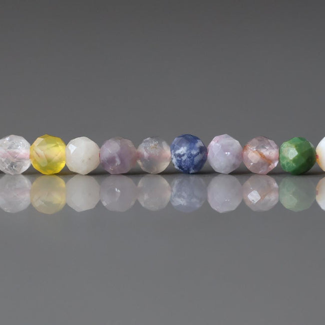 4mm Multi Gemstone Micro Beads - Faceted Round Natural Gemstone 15" Strand