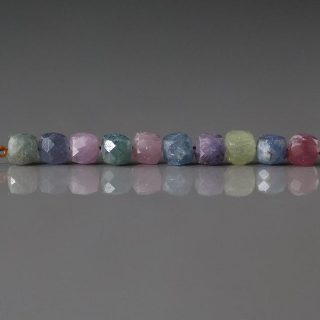 4mm Multi Sapphire Cube Beads Faceted 10 Pcs Raw Colorful Sapphire Genuine Gemstone Beads DIY Jewelry Making Craft Gift September Birthstone