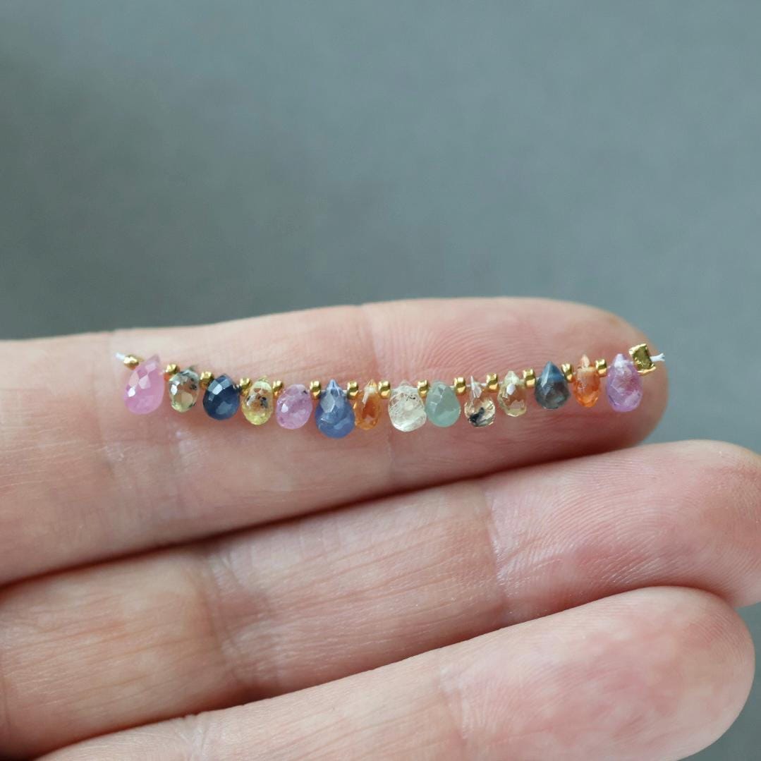 Tiny Multi Sapphire Briolette Beads 4mm Faceted Drops Raw Colorful Sapphire Genuine Gemstone Beads Jewelry Making Gift September Birthstone