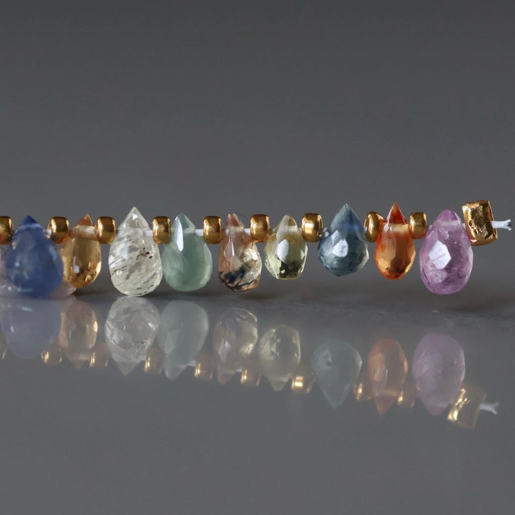 Tiny Multi Sapphire Briolette Beads 4mm Faceted Drops Raw Colorful Sapphire Genuine Gemstone Beads Jewelry Making Gift September Birthstone