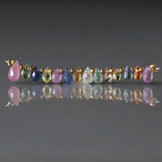 Tiny Multi Sapphire Briolette Beads 4mm Faceted Drops Raw Colorful Sapphire Genuine Gemstone Beads Jewelry Making Gift September Birthstone