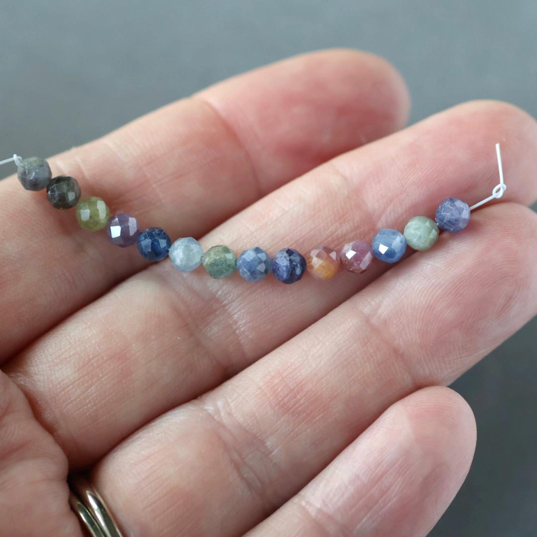 4mm Multi Sapphire Beads Faceted 14 Pcs Raw Colorful Sapphire Genuine Gemstone Beads Jewelry Making Beading Craft Gift September Birthstone