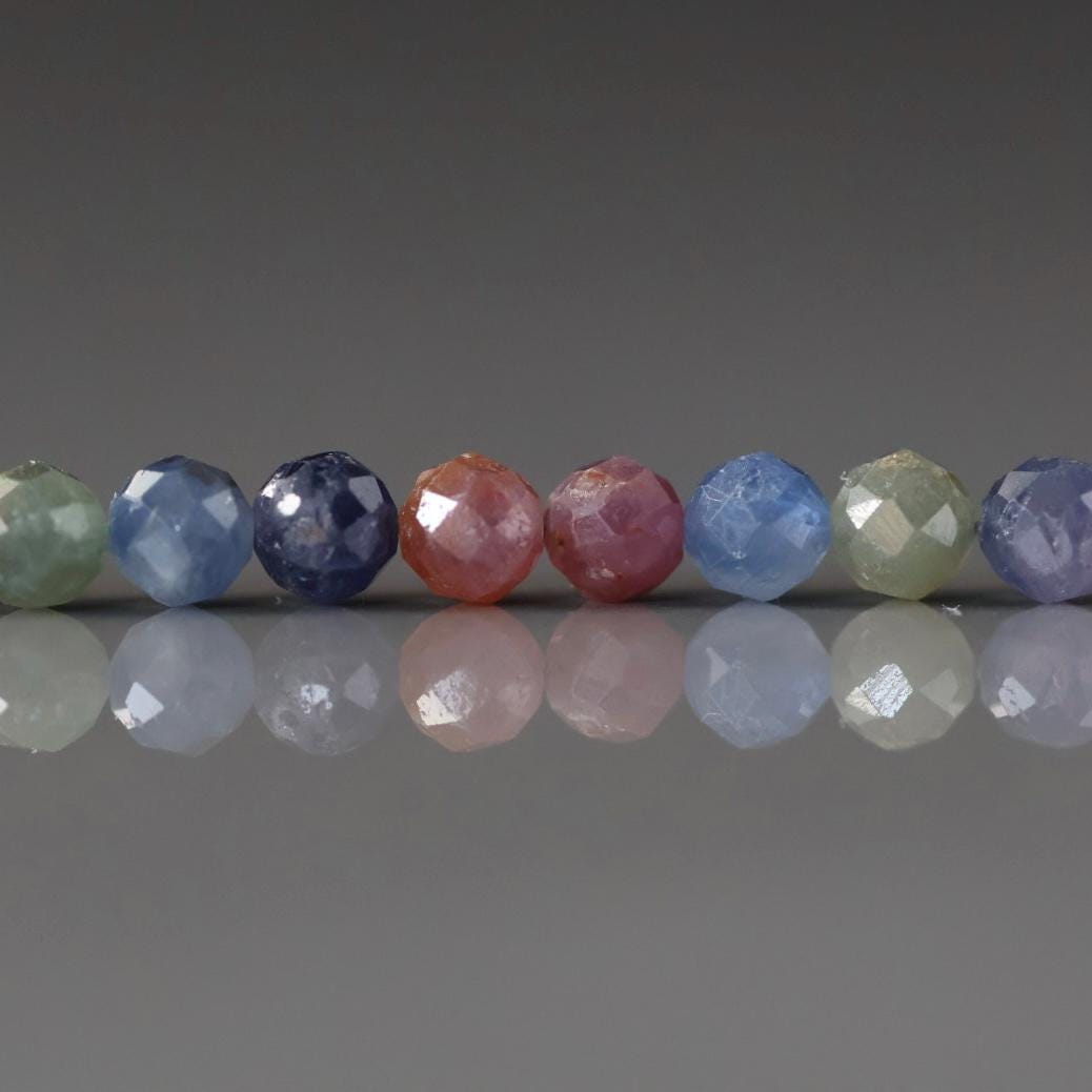 4mm Multi Sapphire Beads Faceted 14 Pcs Raw Colorful Sapphire Genuine Gemstone Beads Jewelry Making Beading Craft Gift September Birthstone