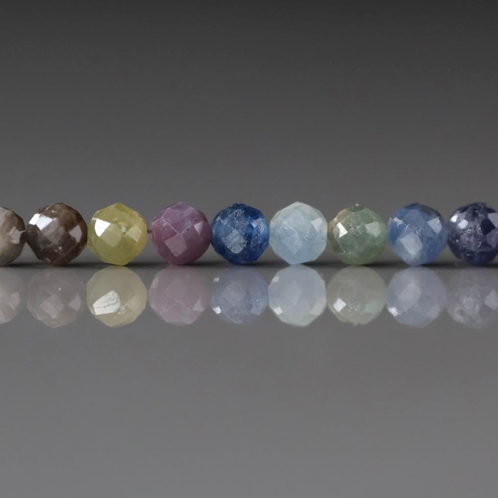 4mm Multi Sapphire Beads Faceted 14 Pcs Raw Colorful Sapphire Genuine Gemstone Beads Jewelry Making Beading Craft Gift September Birthstone