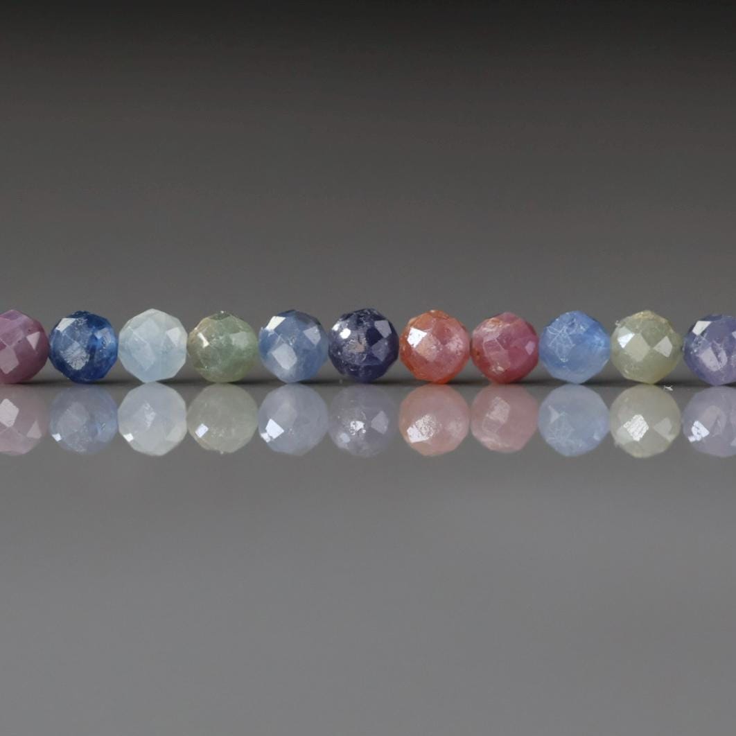 4mm Multi Sapphire Beads Faceted 14 Pcs Raw Colorful Sapphire Genuine Gemstone Beads Jewelry Making Beading Craft Gift September Birthstone